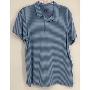 Woolworths Mens Slim Blue White Striped Short Sleeve Cotton Stretch Polo Sz XL
